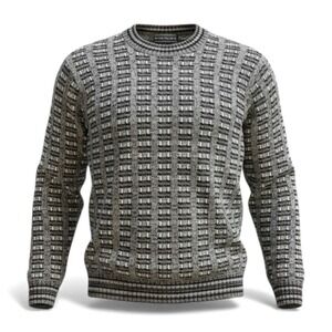 90s David Taylor Sweater – Men's Xl – Made in USA – Black Cream Geometric Knit